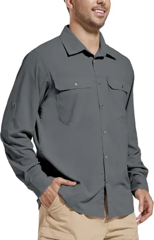 Men's Sun Protection Fishing Hiking Shirts UPF 50  UV Long Sleeve Lightweight Breathable Quick Dry Travel Work Shirt