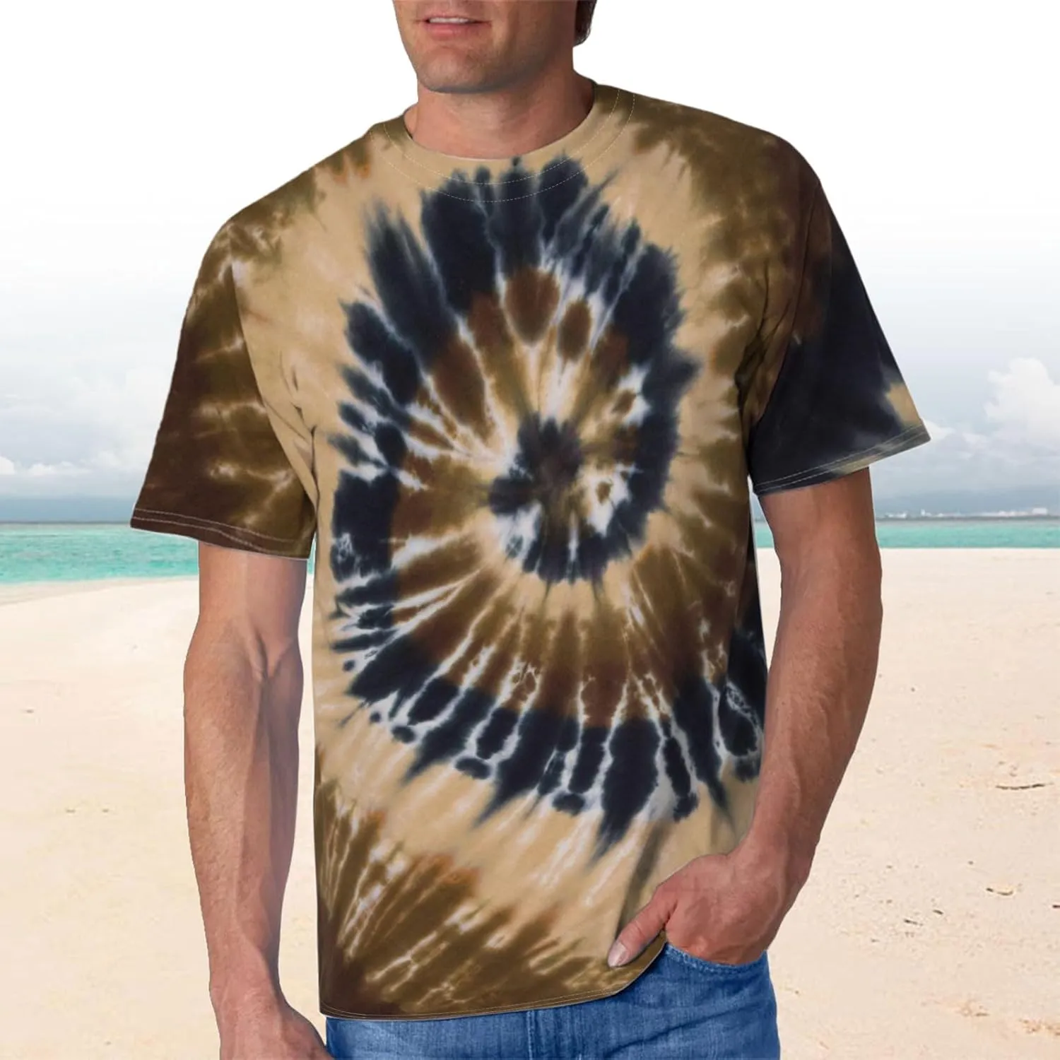 Mens Tie Dye T Shirts Plus Size Novelty Printed Tee Short Sleeve Classic Trendy Tshirt Summer Casual Crew Neck Tops