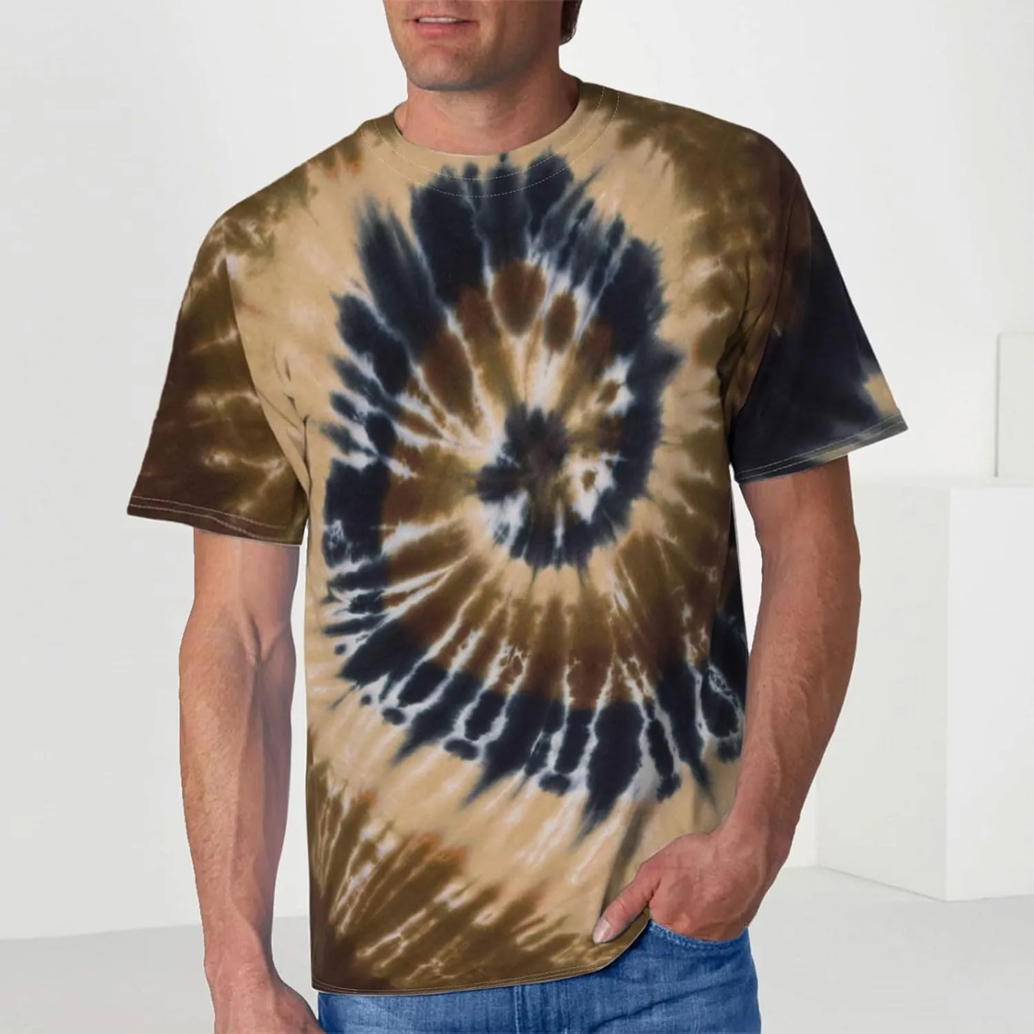 Mens Tie Dye T Shirts Plus Size Novelty Printed Tee Short Sleeve Classic Trendy Tshirt Summer Casual Crew Neck Tops