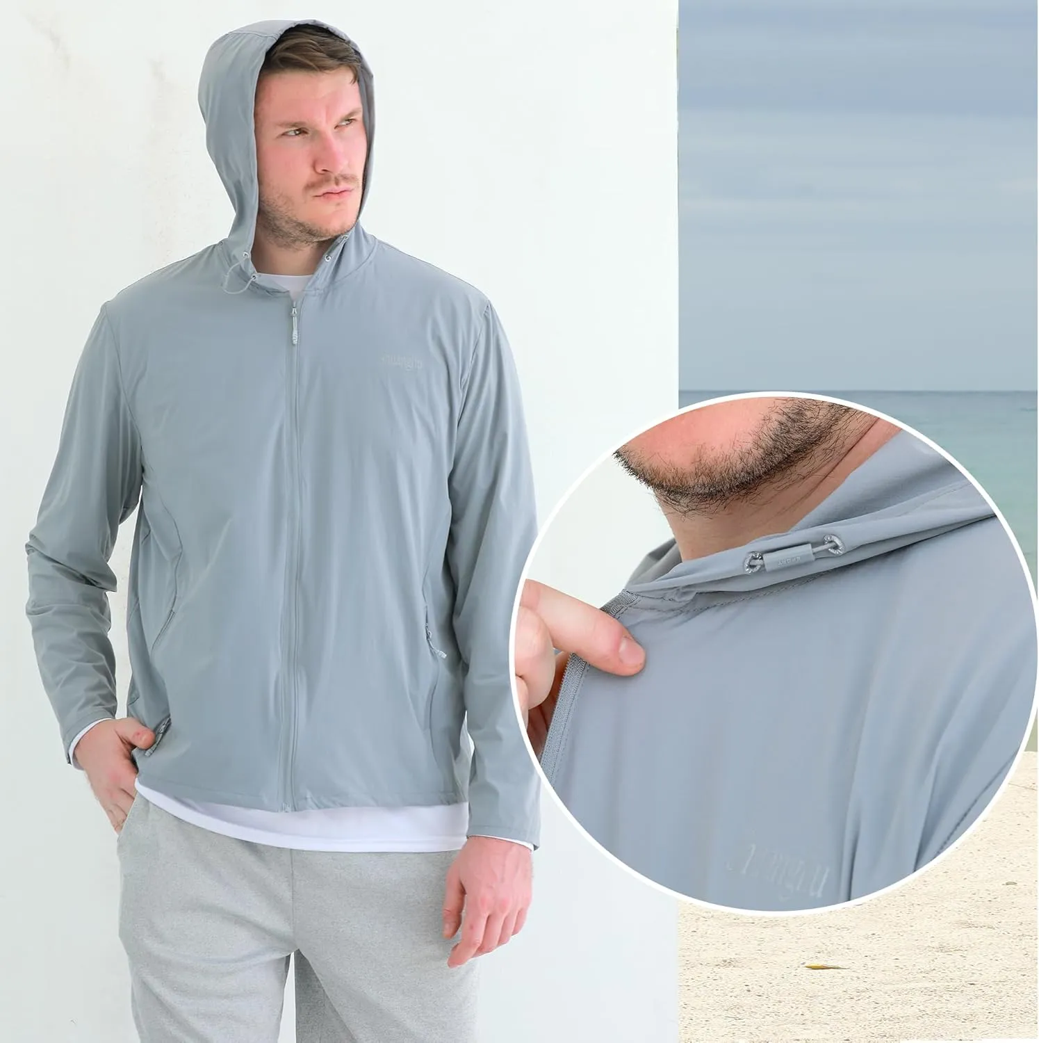 Men's UPF 50  Sun Protection Shirts Jacket, Lightweight Full Zip Hoodie Long Sleeve Shirt for Fishing Hiking Running