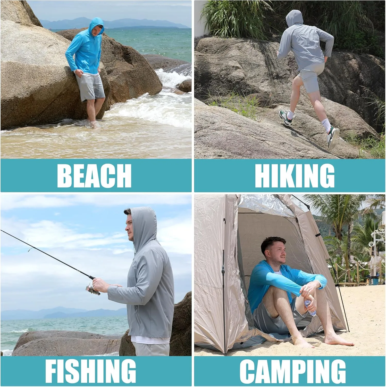 Men's UPF 50  Sun Protection Shirts Jacket, Lightweight Full Zip Hoodie Long Sleeve Shirt for Fishing Hiking Running