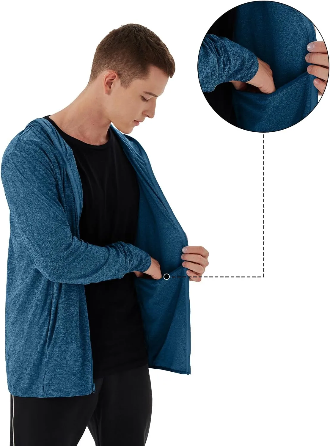 Mens UPF 50  UV Full Zip Sun Protection Hoodie Jacket With Thumb holes Cooling Lightweight Fishing Hiking Cooling Shirts men