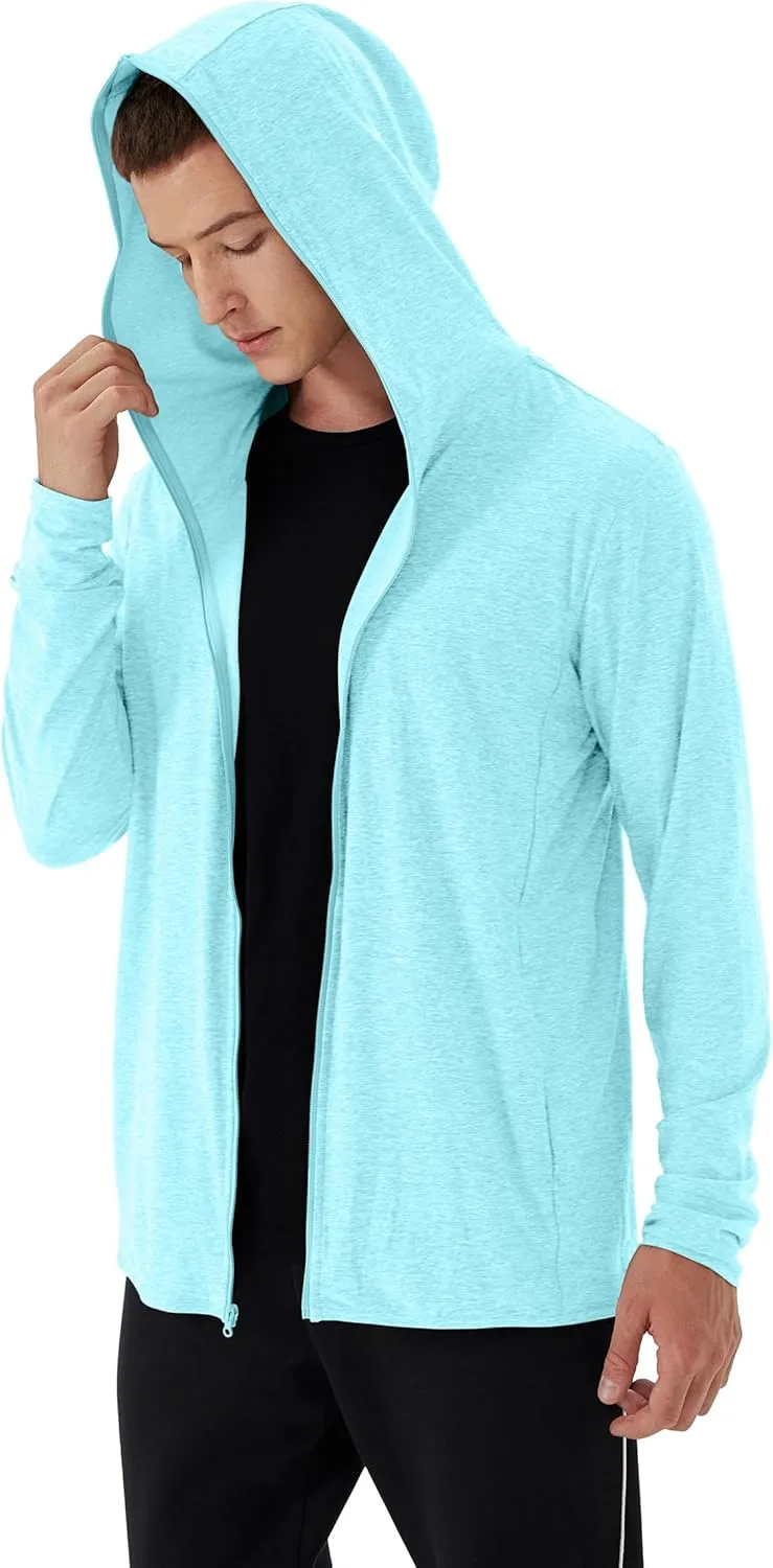 Mens UPF 50  UV Full Zip Sun Protection Hoodie Jacket With Thumb holes Cooling Lightweight Fishing Hiking Cooling Shirts men
