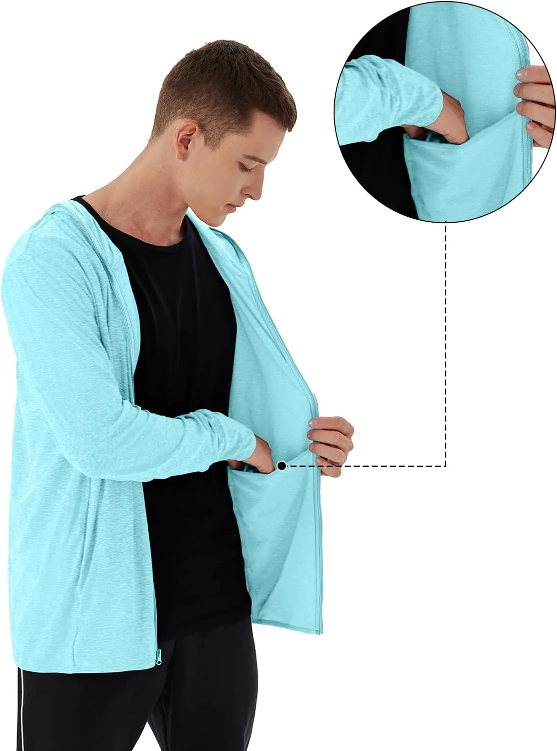 Mens UPF 50  UV Full Zip Sun Protection Hoodie Jacket With Thumb holes Cooling Lightweight Fishing Hiking Cooling Shirts men
