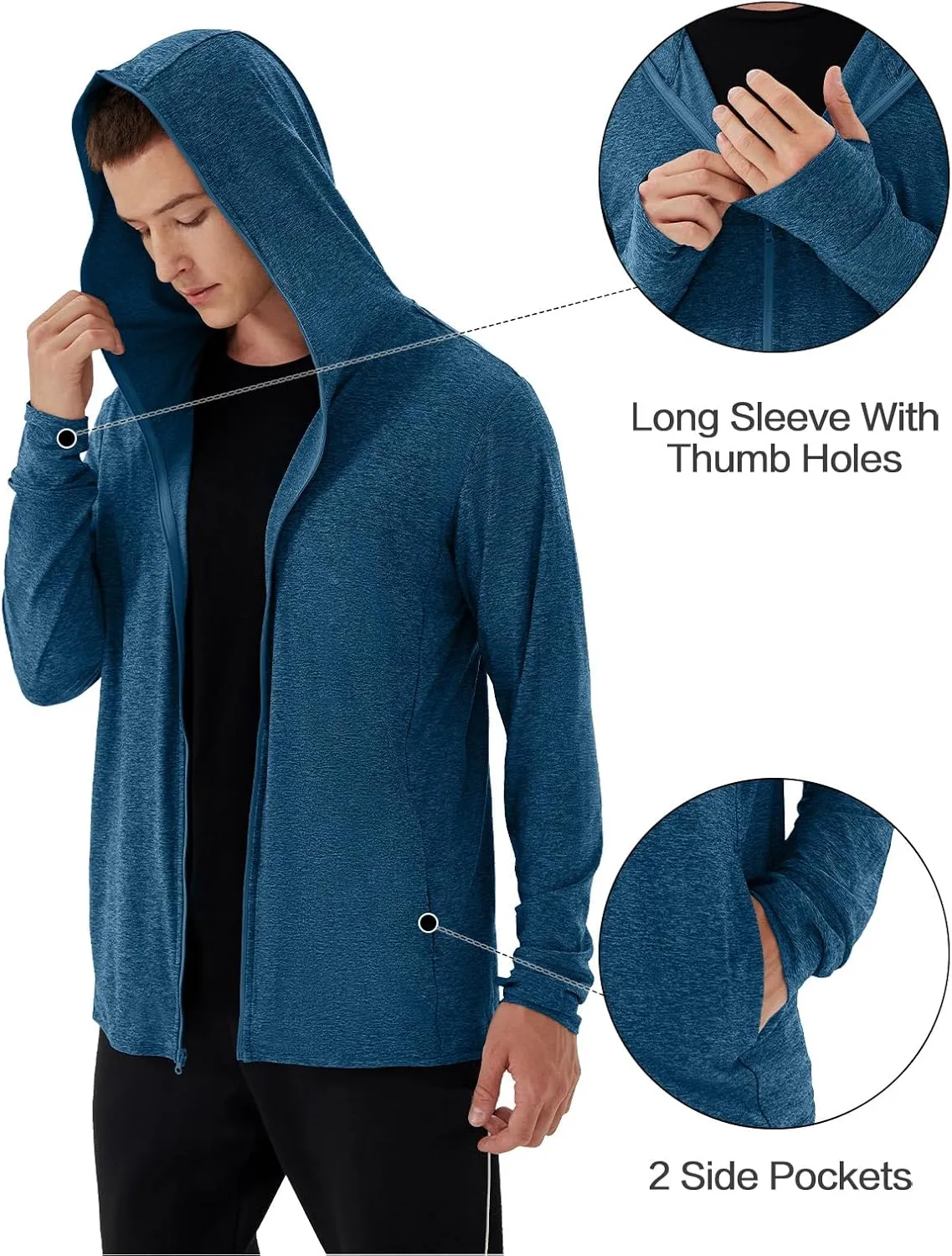 Mens UPF 50  UV Full Zip Sun Protection Hoodie Jacket With Thumb holes Cooling Lightweight Fishing Hiking Cooling Shirts men