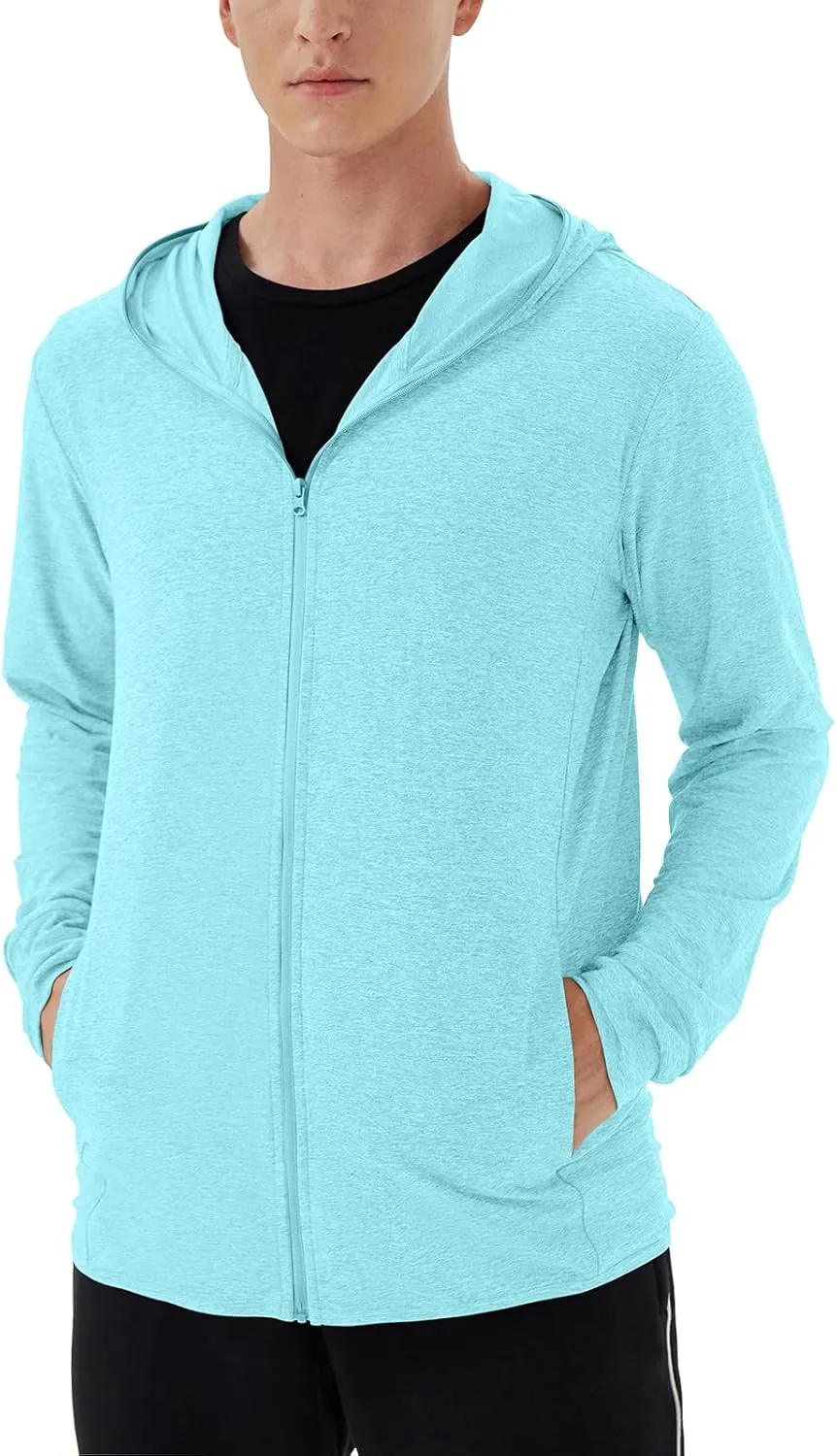 Mens UPF 50  UV Full Zip Sun Protection Hoodie Jacket With Thumb holes Cooling Lightweight Fishing Hiking Cooling Shirts men