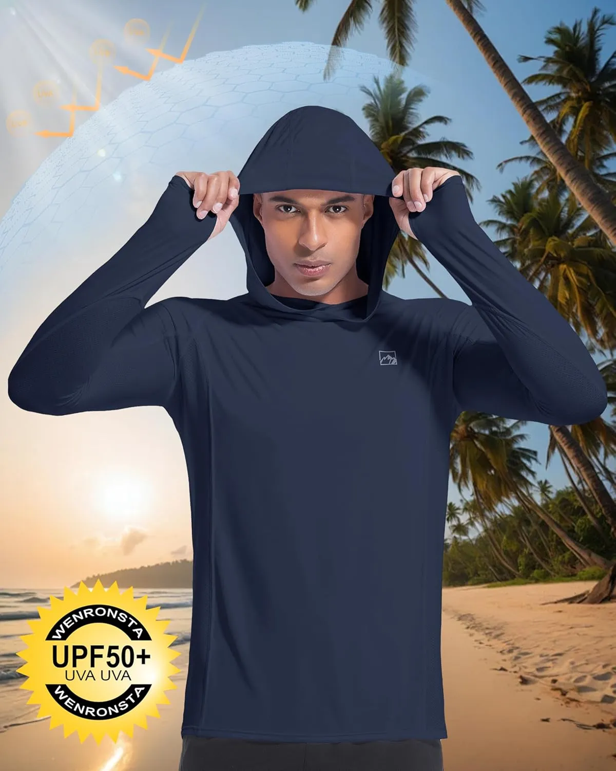 Men's UPF50  Hoodie Shirts Rash Guard Long Sleeve UV Sun Protection Lightweight Quick Dry SPF Fishing Athletic Running Swim