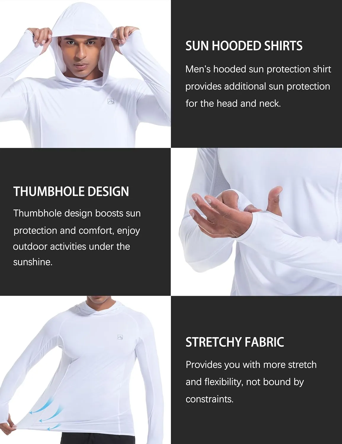 Men's UPF50  Hoodie Shirts Rash Guard Long Sleeve UV Sun Protection Lightweight Quick Dry SPF Fishing Athletic Running Swim