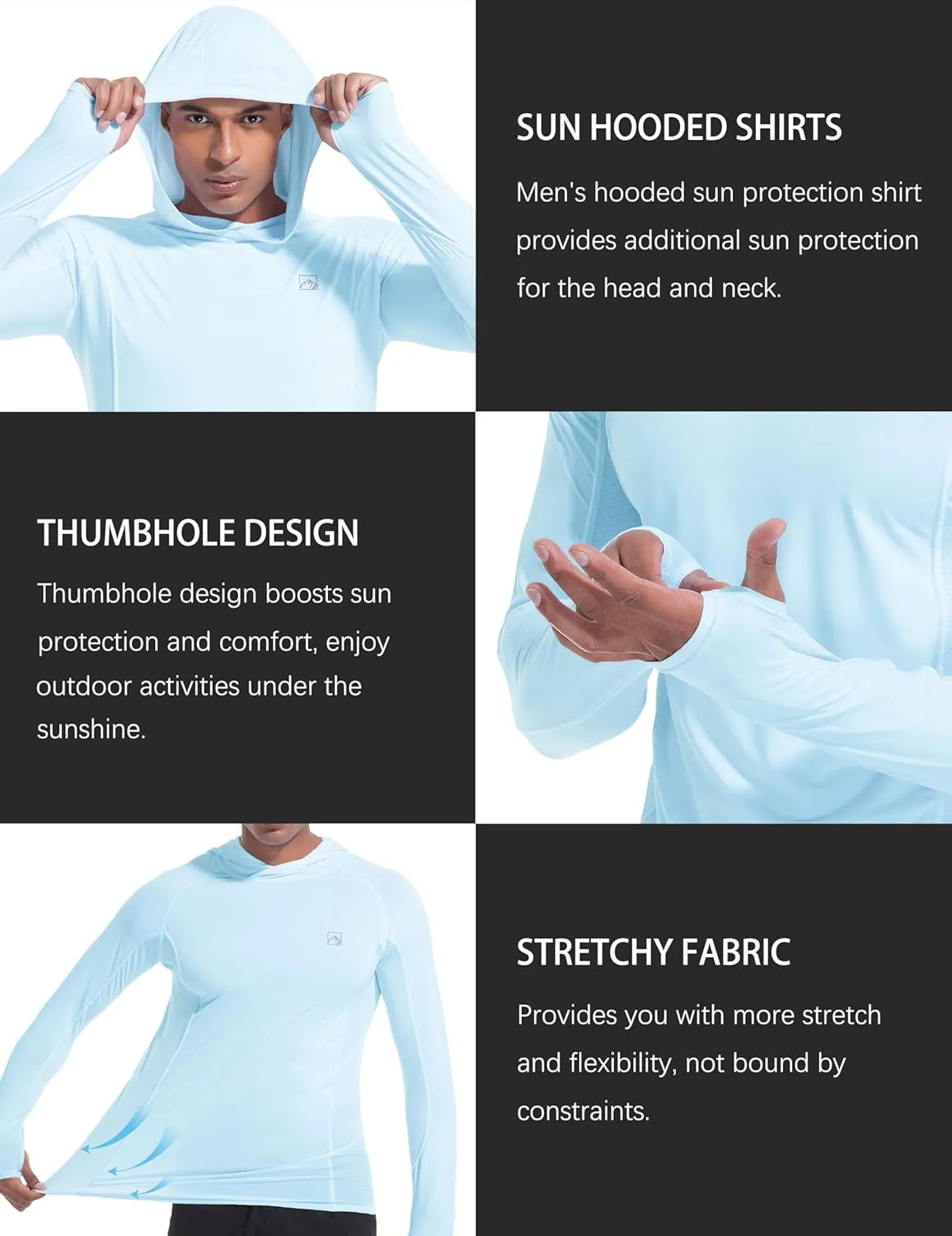 Men's UPF50  Hoodie Shirts Rash Guard Long Sleeve UV Sun Protection Lightweight Quick Dry SPF Fishing Athletic Running Swim