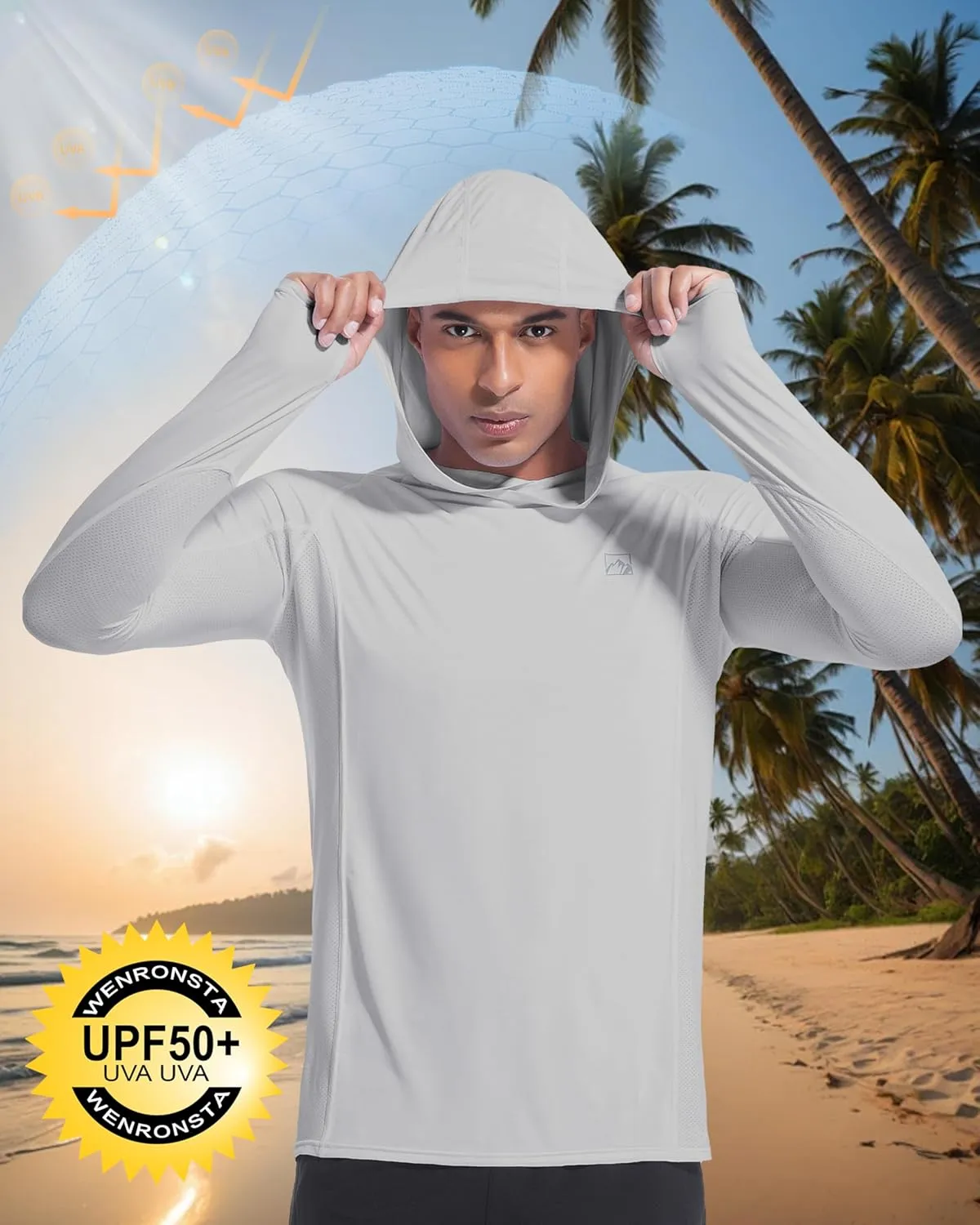 Men's UPF50  Hoodie Shirts Rash Guard Long Sleeve UV Sun Protection Lightweight Quick Dry SPF Fishing Athletic Running Swim