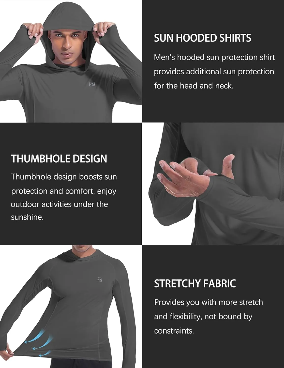 Men's UPF50  Hoodie Shirts Rash Guard Long Sleeve UV Sun Protection Lightweight Quick Dry SPF Fishing Athletic Running Swim