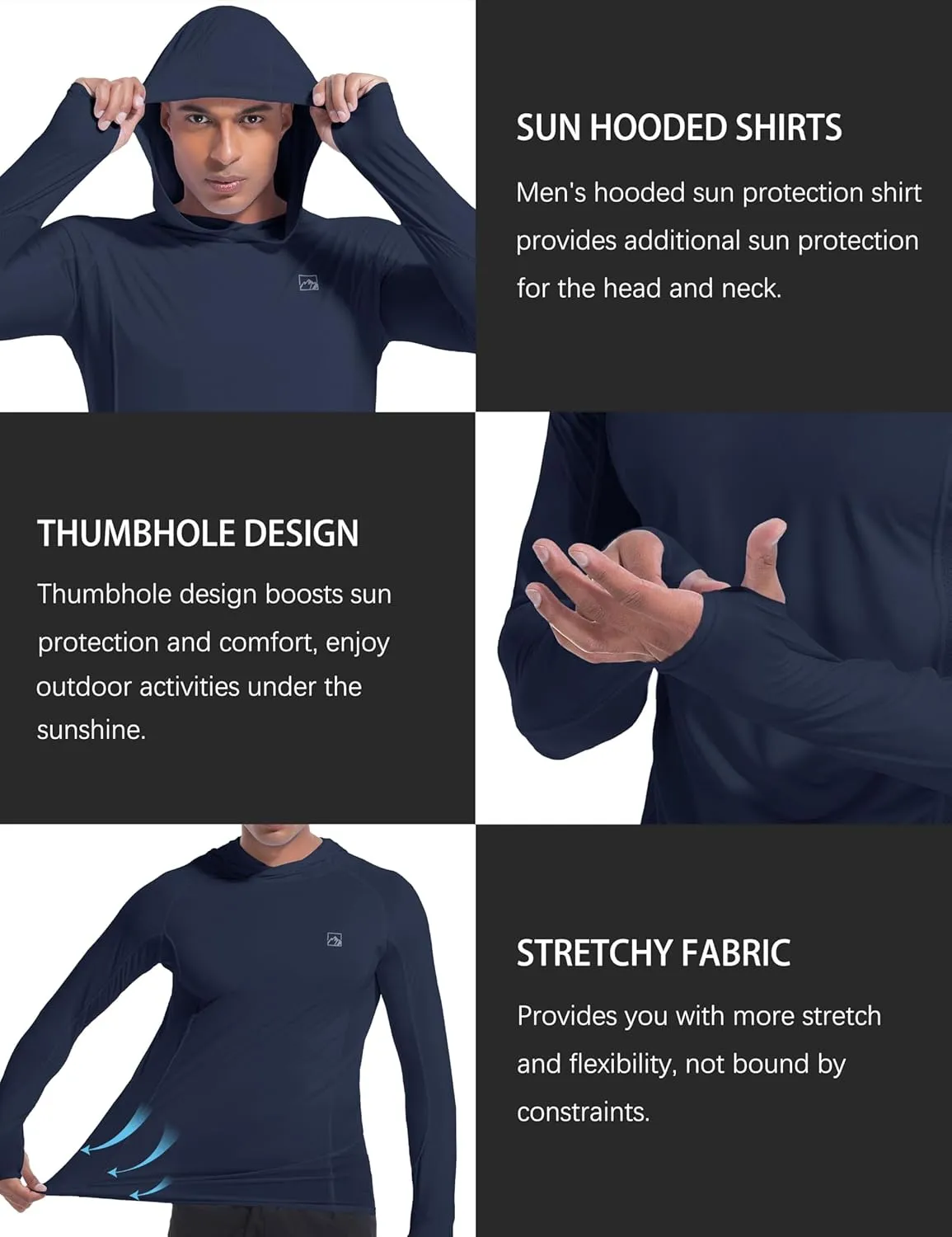 Men's UPF50  Hoodie Shirts Rash Guard Long Sleeve UV Sun Protection Lightweight Quick Dry SPF Fishing Athletic Running Swim