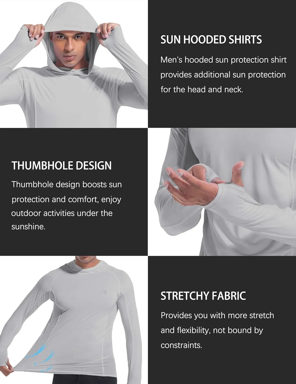 Men's UPF50  Hoodie Shirts Rash Guard Long Sleeve UV Sun Protection Lightweight Quick Dry SPF Fishing Athletic Running Swim