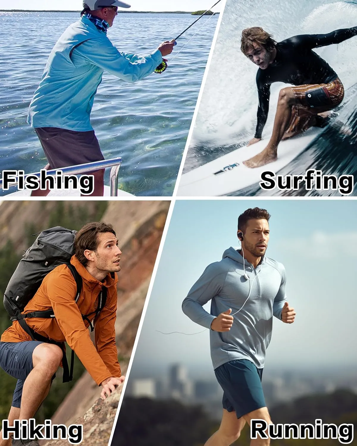 Men's UPF50  Hoodie Shirts Rash Guard Long Sleeve UV Sun Protection Lightweight Quick Dry SPF Fishing Athletic Running Swim
