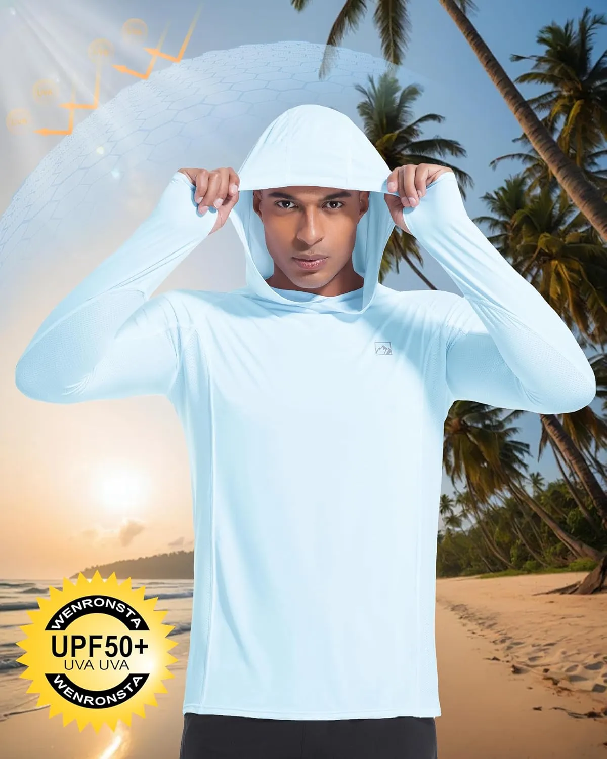 Men's UPF50  Hoodie Shirts Rash Guard Long Sleeve UV Sun Protection Lightweight Quick Dry SPF Fishing Athletic Running Swim