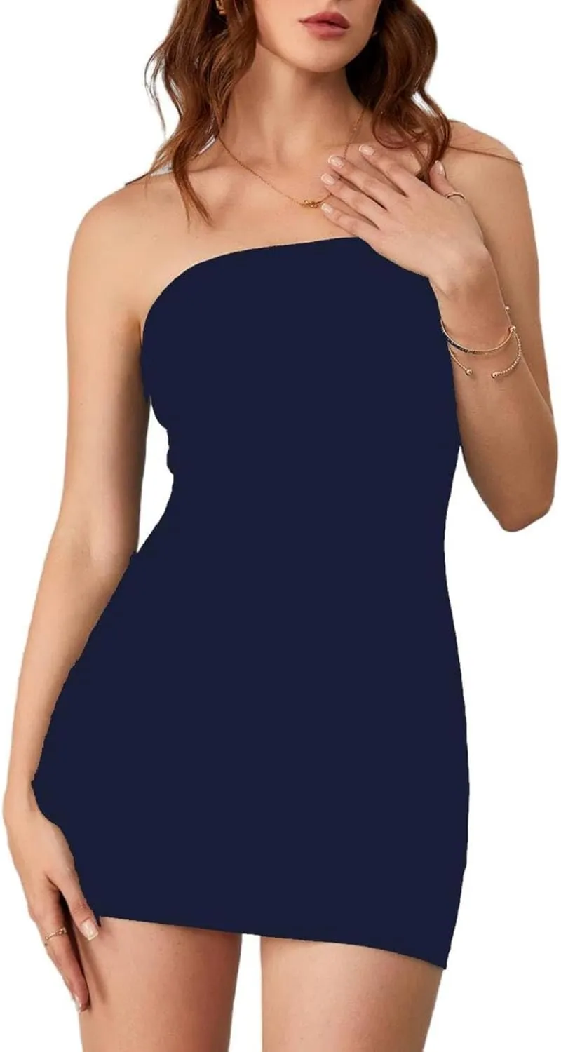 Milumia Women's Petite Cut Out Back Bodycon Tube Dress Strapless Mini Pencil Dresses