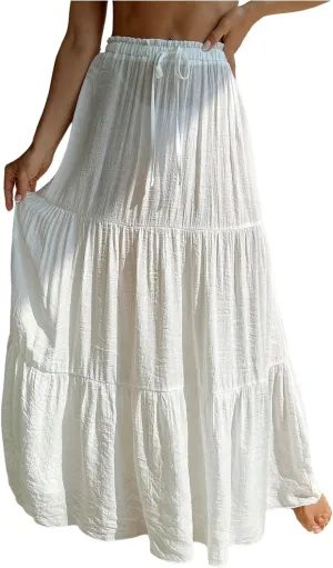 Milumia Women's Sheer Linen Swimsuit Cover Up Skirt Ruffle Tiered Long Beach Coverup Maxi Skirt