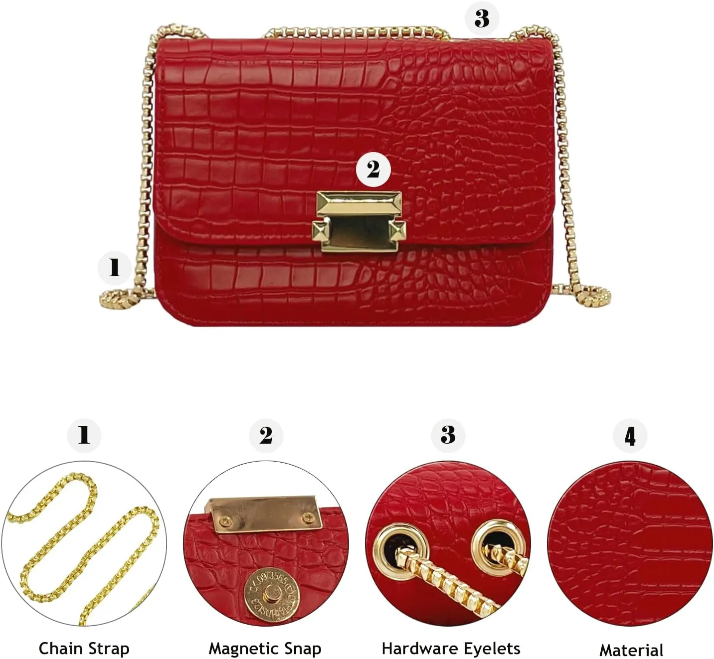 Mini Crocodile Pattern Shoulder Bags for Women with Chain Strap,Small Purses for Women with Flap Closure
