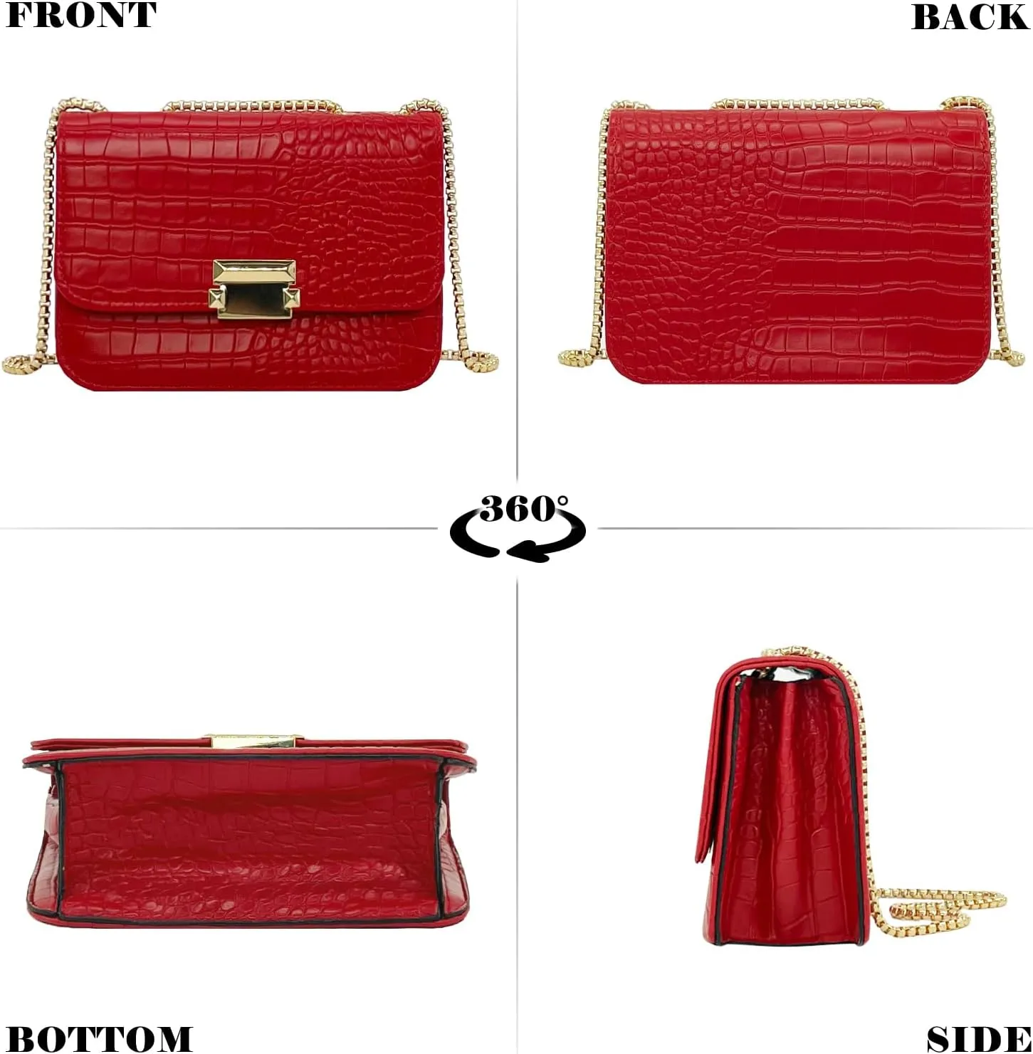 Mini Crocodile Pattern Shoulder Bags for Women with Chain Strap,Small Purses for Women with Flap Closure