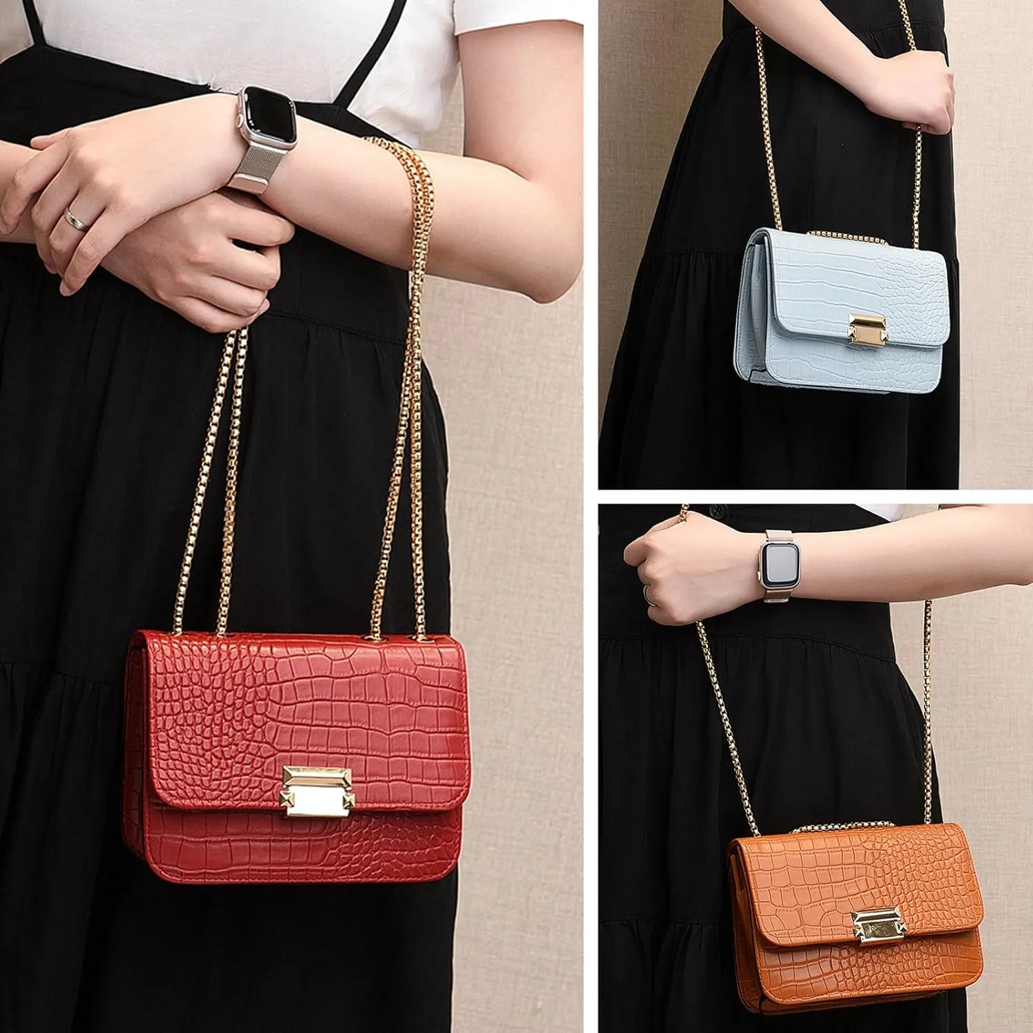 Mini Crocodile Pattern Shoulder Bags for Women with Chain Strap,Small Purses for Women with Flap Closure