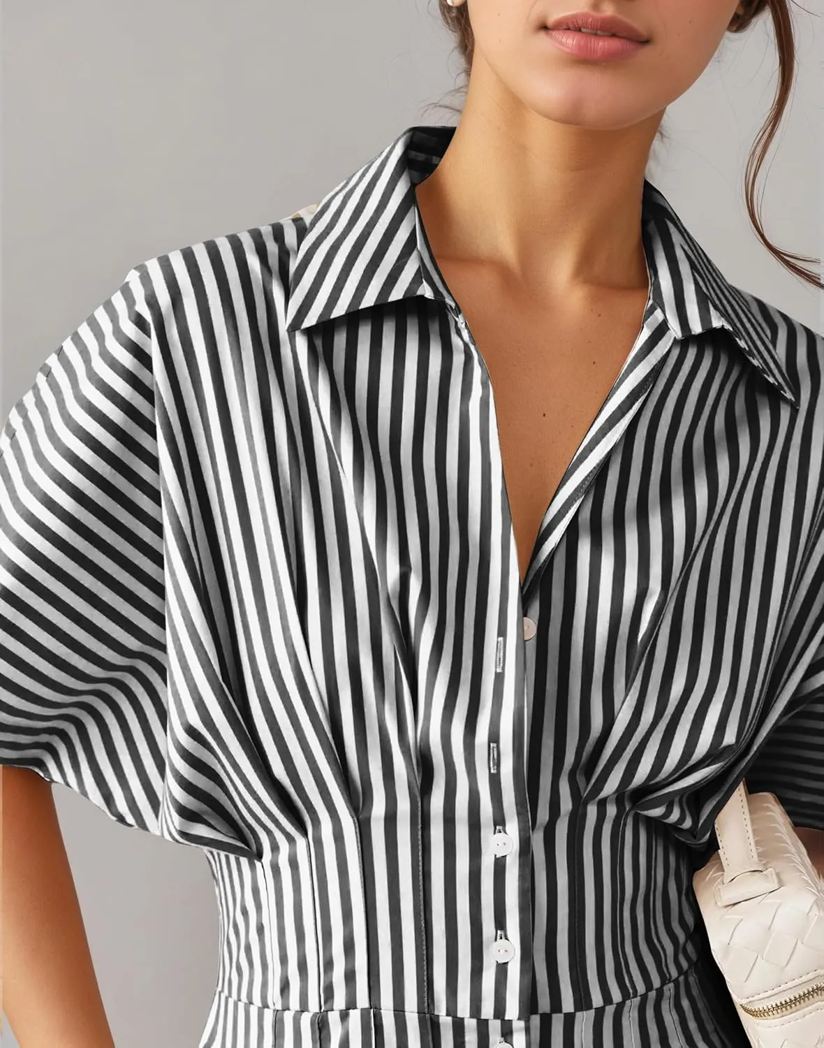 MISSACTIVER Women's Striped Wide Leg Jumpsuits Button Down Pleated One Piece Outfits Casual Long Pant Rompers With Pockets