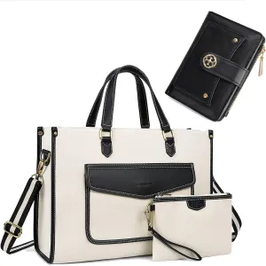 Missnine Canvas Laptop Tote Bag and Small Wallet for Women