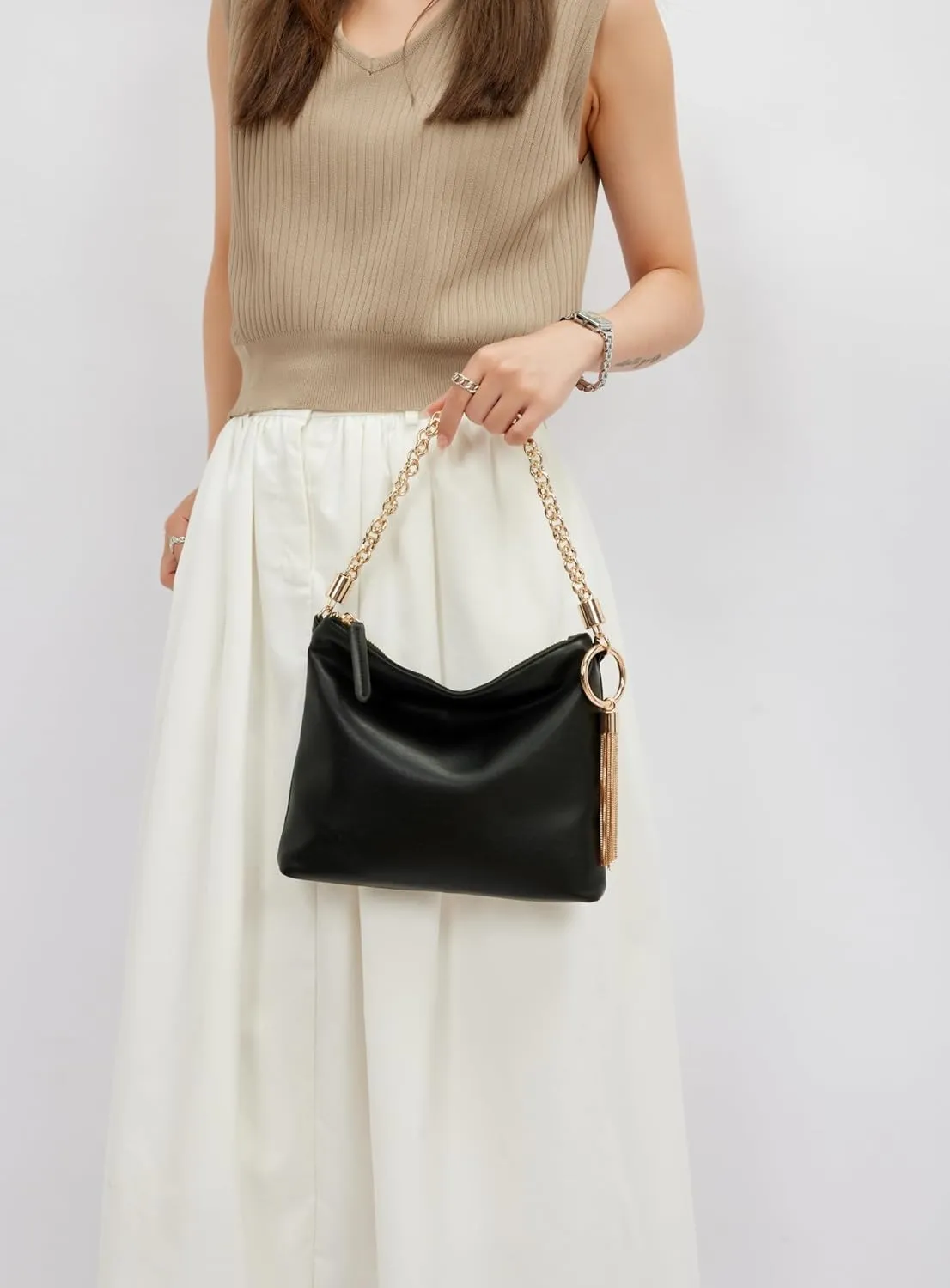 MKF Collection Shoulder Bag for Women, Vegan Leather Handbag Top-Handle Hobo Bag Purse Chain Strap By Mia K