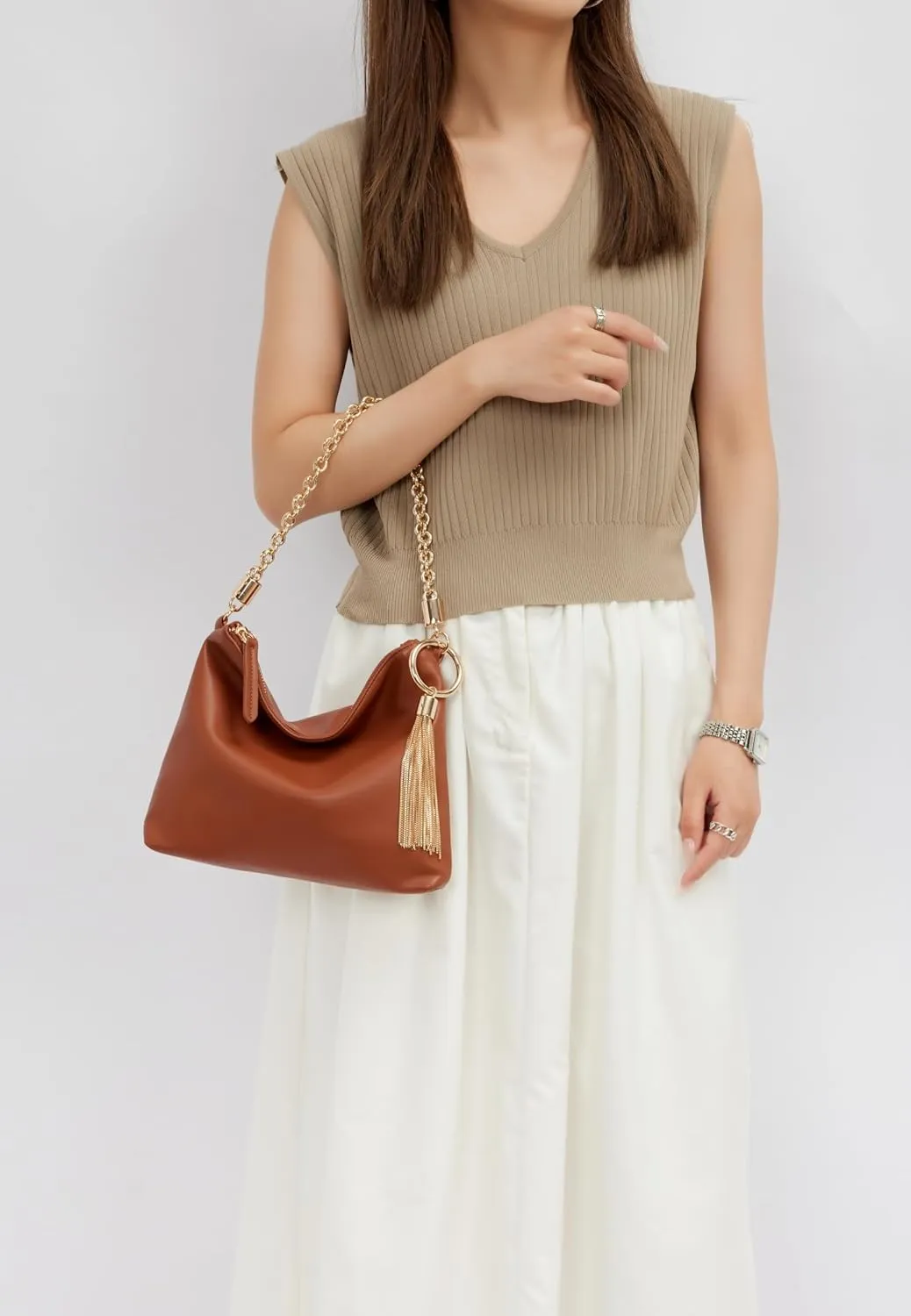 MKF Collection Shoulder Bag for Women, Vegan Leather Handbag Top-Handle Hobo Bag Purse Chain Strap By Mia K