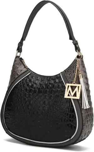 MKF-X589CRC Nayra Embossed Hobo Bag Black