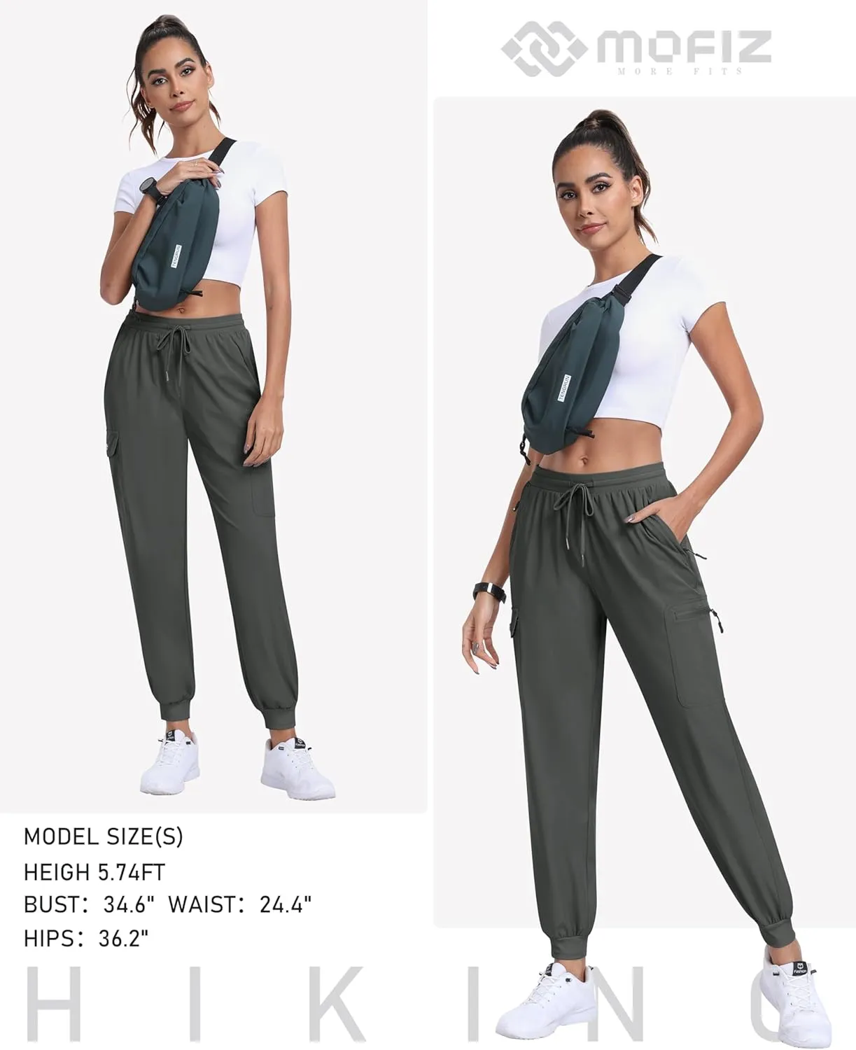 MoFiz Women's Cargo Pants with Pockets Lightweight Quick Dry Outdoor Travel Hiking Pants Running Joggers Sweatpants
