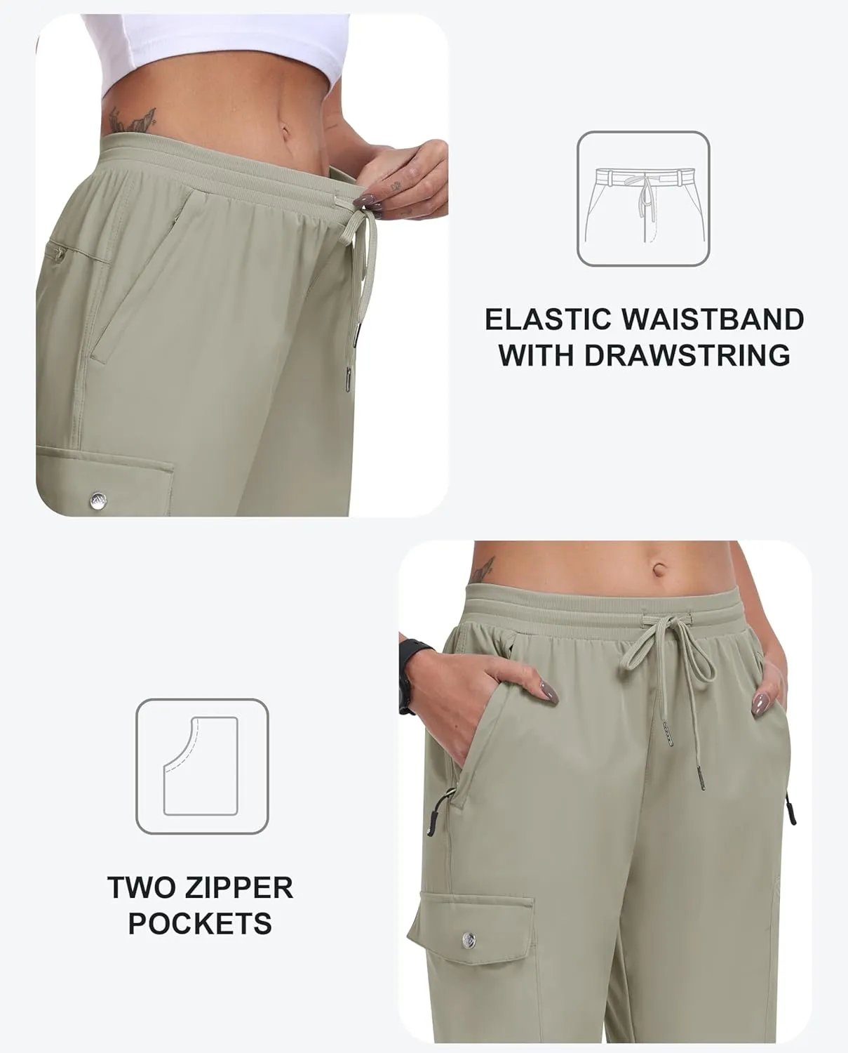 MoFiz Women's Cargo Pants with Pockets Lightweight Quick Dry Outdoor Travel Hiking Pants Running Joggers Sweatpants