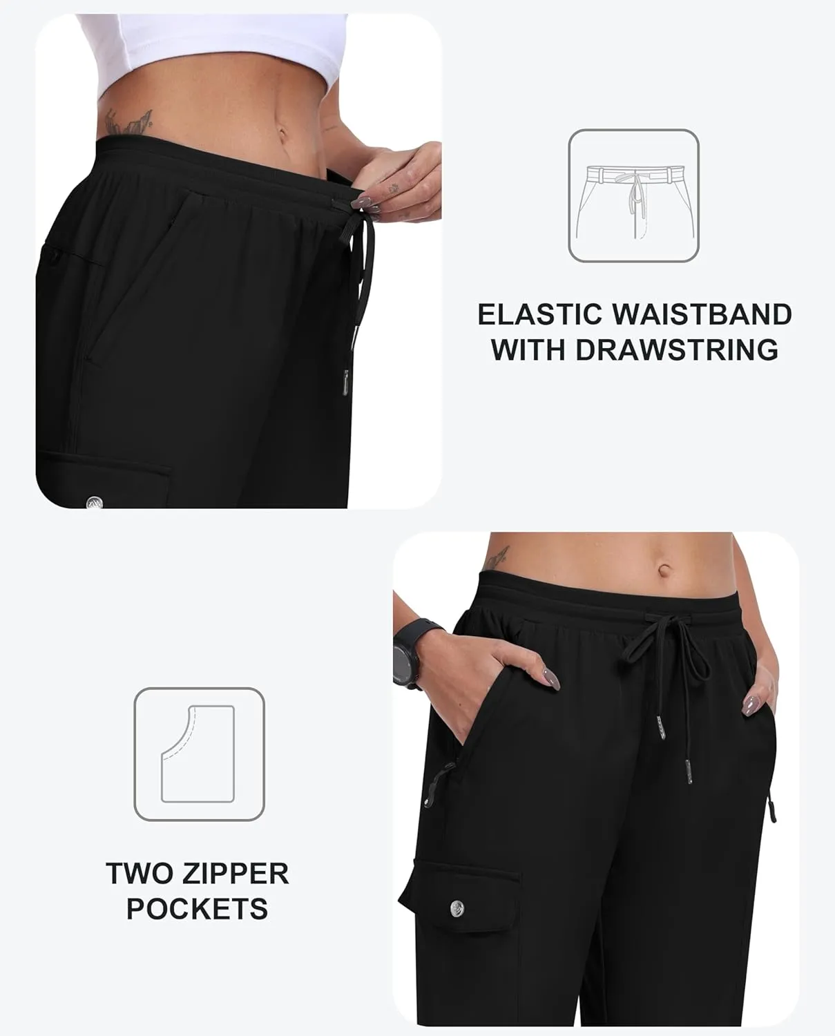MoFiz Women's Cargo Pants with Pockets Lightweight Quick Dry Outdoor Travel Hiking Pants Running Joggers Sweatpants
