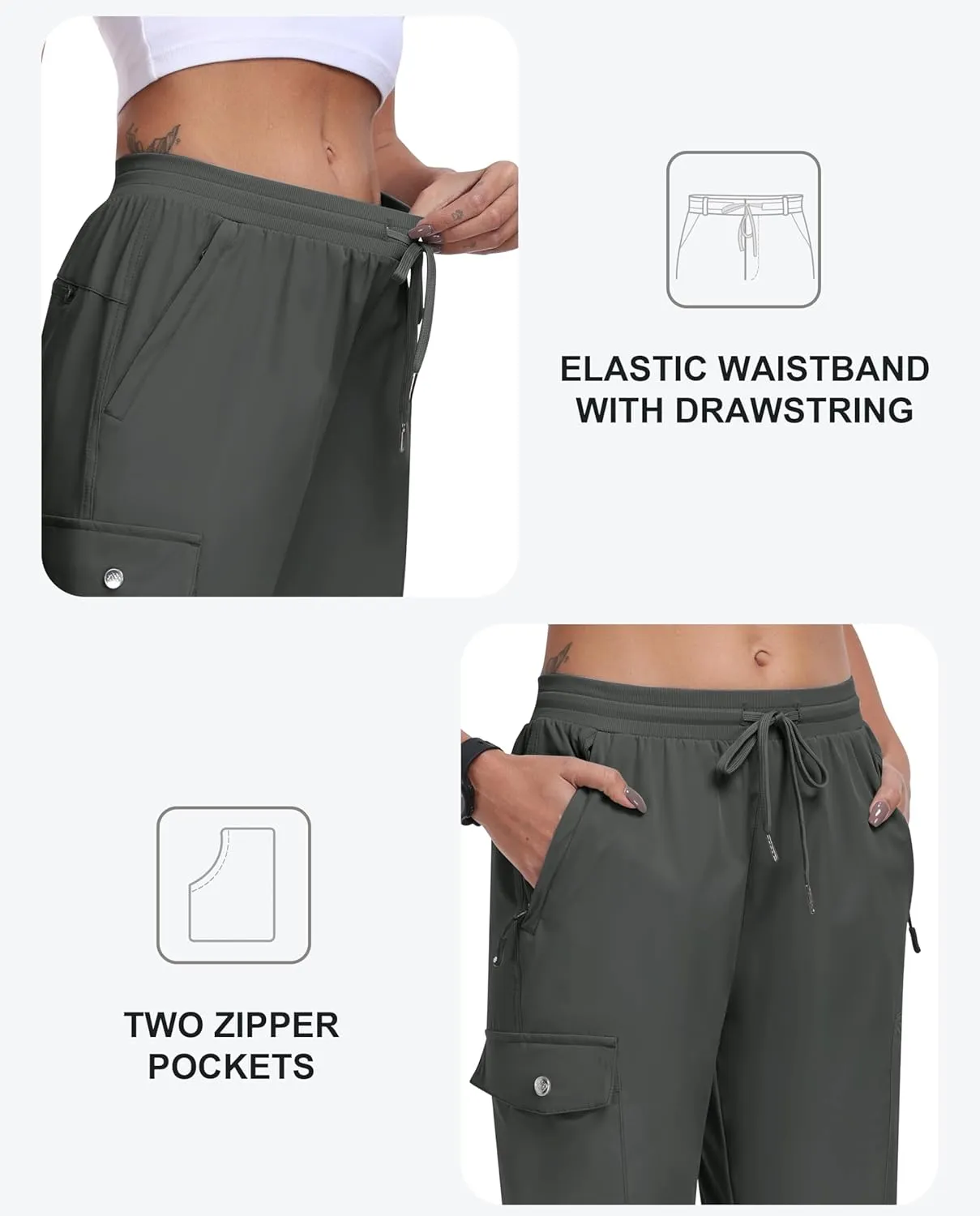 MoFiz Women's Cargo Pants with Pockets Lightweight Quick Dry Outdoor Travel Hiking Pants Running Joggers Sweatpants