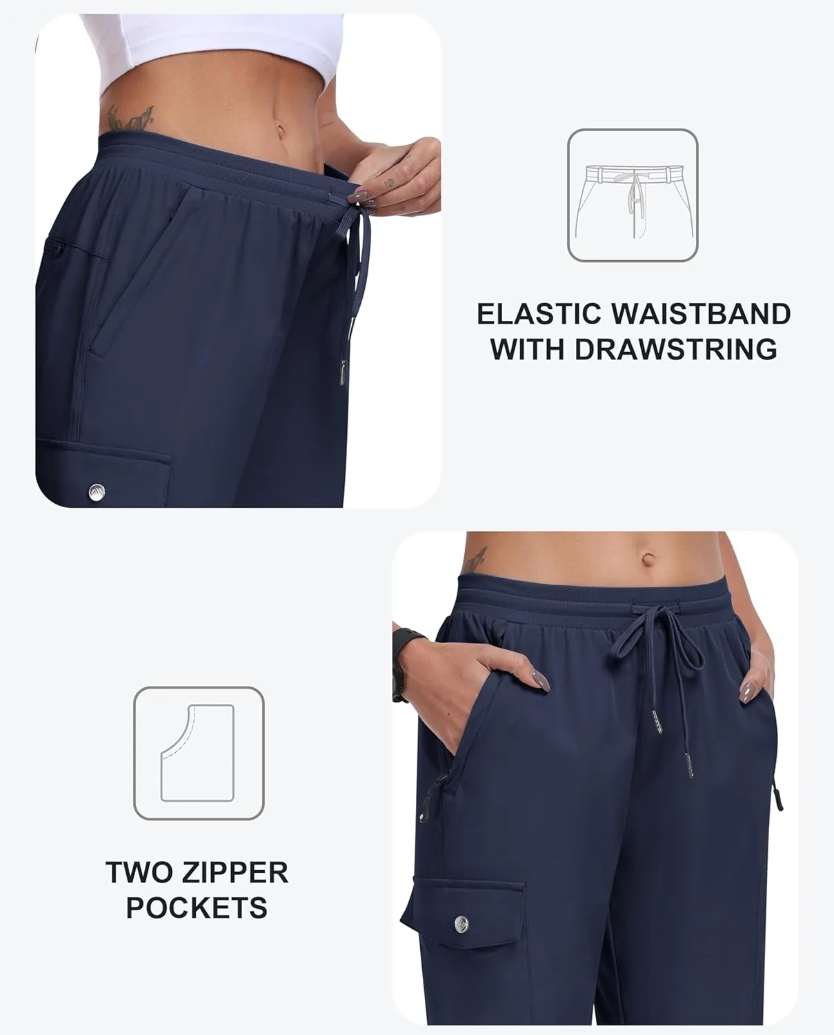 MoFiz Women's Cargo Pants with Pockets Lightweight Quick Dry Outdoor Travel Hiking Pants Running Joggers Sweatpants