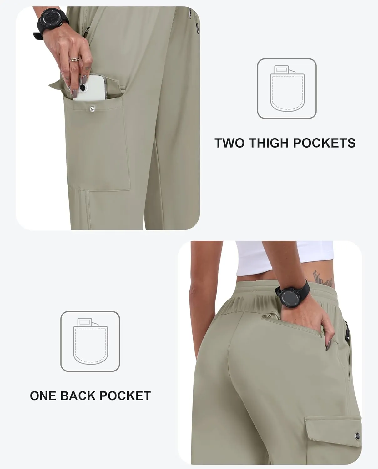 MoFiz Women's Cargo Pants with Pockets Lightweight Quick Dry Outdoor Travel Hiking Pants Running Joggers Sweatpants