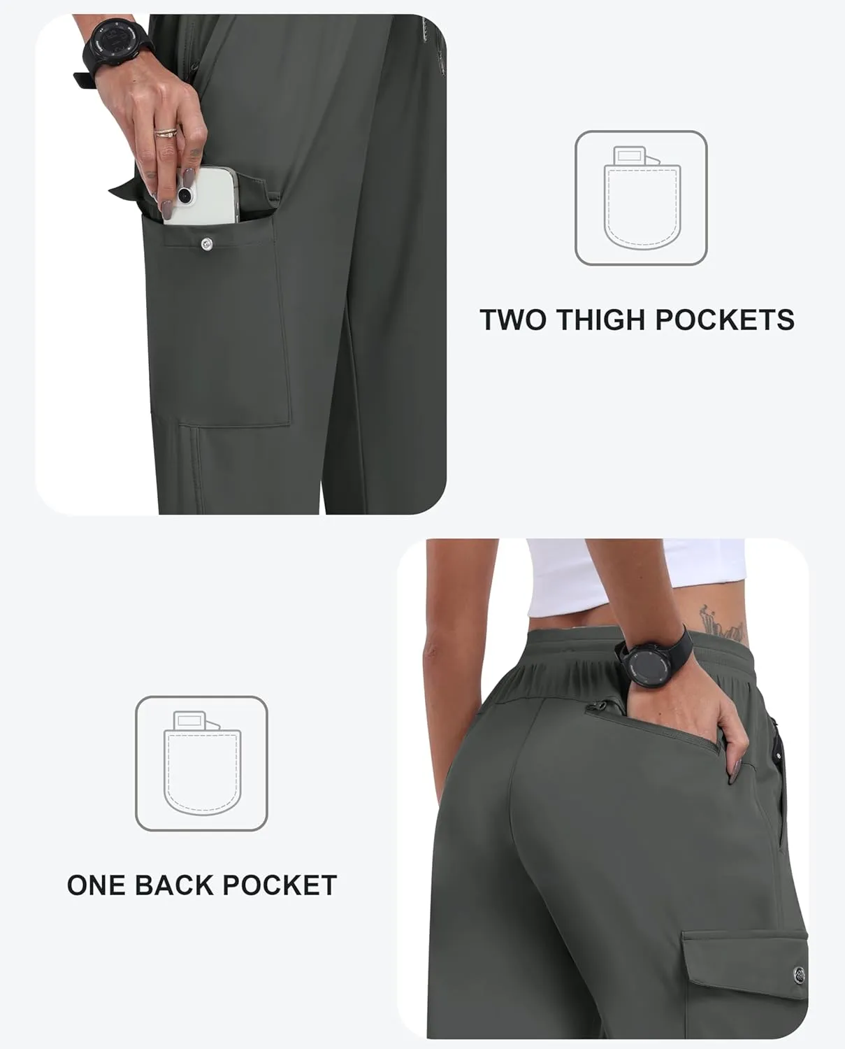 MoFiz Women's Cargo Pants with Pockets Lightweight Quick Dry Outdoor Travel Hiking Pants Running Joggers Sweatpants