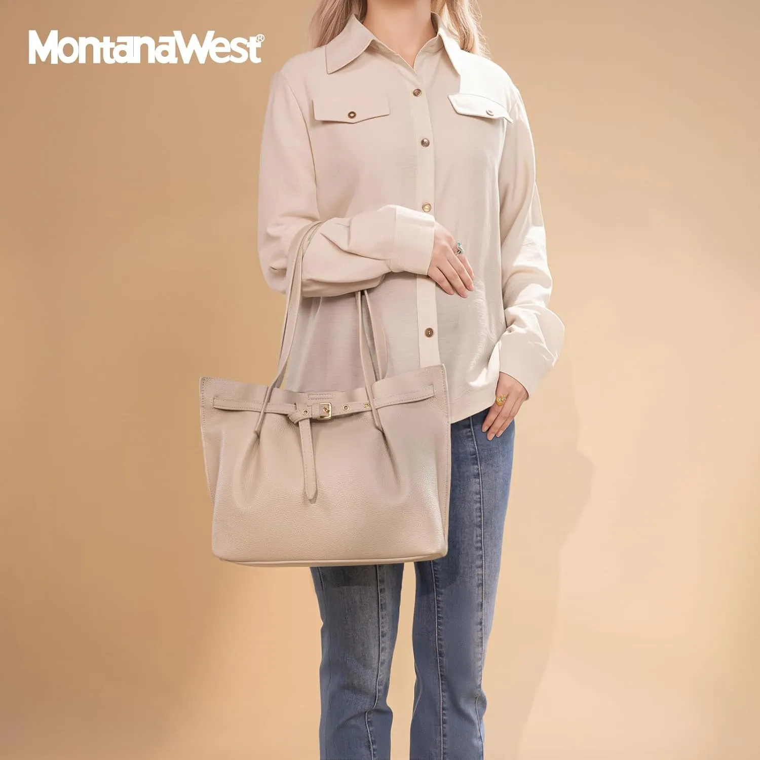 Montana West Tote Bag for Women Designer Purses and Handbags with Belted Detailing