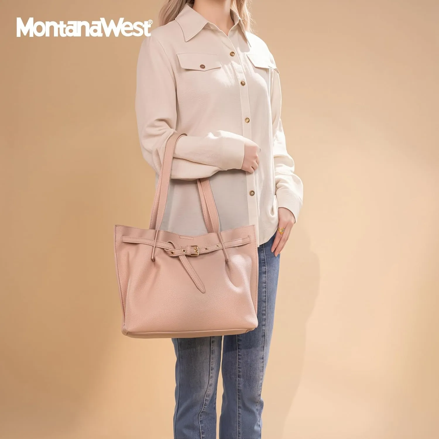 Montana West Tote Bag for Women Designer Purses and Handbags with Belted Detailing