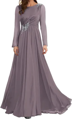 Mother of The Bride Dresses Chiffon Formal Evening Gowns Long Sleeve Mother of The Groom Dresses Long
