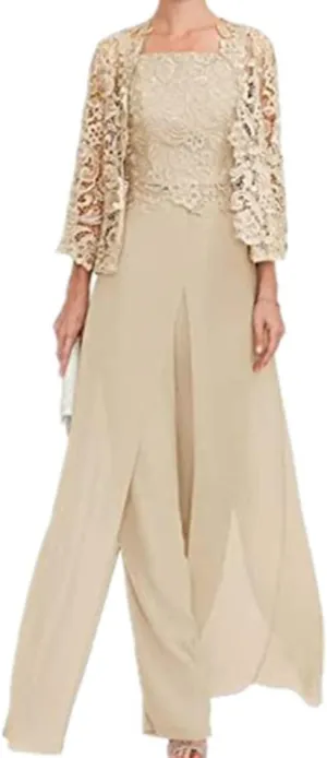 Mother of The Bride Pants Suits 3 Pieces Formal Dresses Mother of The Bride Wedding Party Outfit Evening Dress