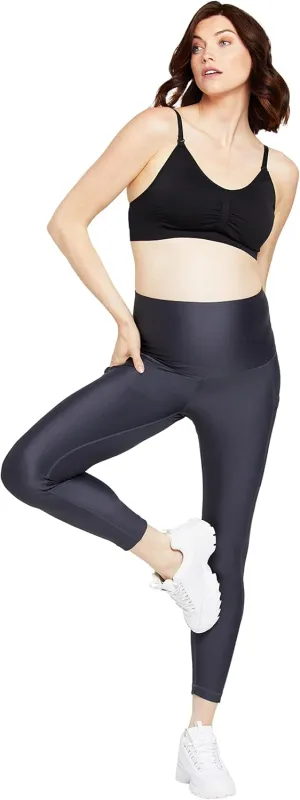 Motherhood Maternity Women's Workout Over The Belly Pregnancy and Postpartum Leggings with Pockets Soft Active Stretchy Pants