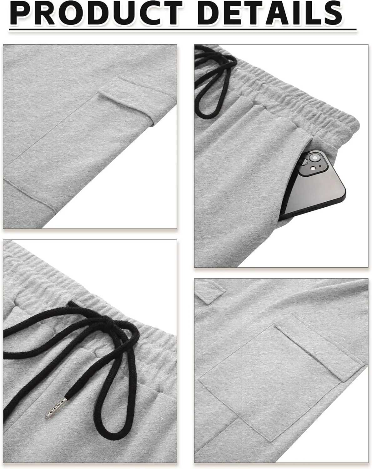 Neer 3 Pack Men's Cargo Sweatpants Baggy Open Bottom Straight Leg Drawstring Joggers Casual Lounge Pants with Pockets
