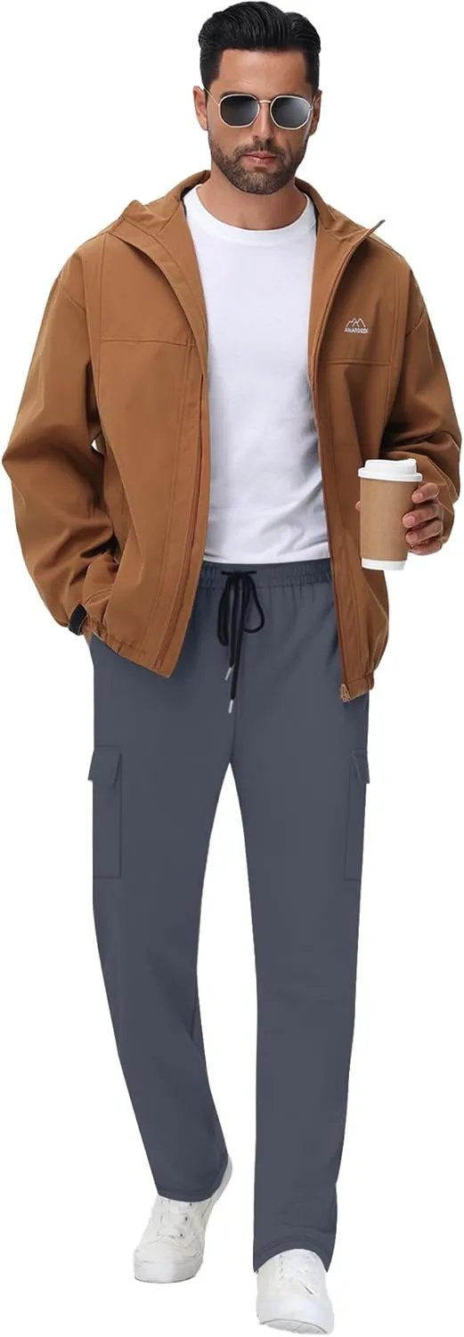 Neer 3 Pack Men's Cargo Sweatpants Baggy Open Bottom Straight Leg Drawstring Joggers Casual Lounge Pants with Pockets