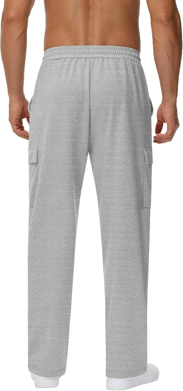 Neer 3 Pack Men's Cargo Sweatpants Baggy Open Bottom Straight Leg Drawstring Joggers Casual Lounge Pants with Pockets