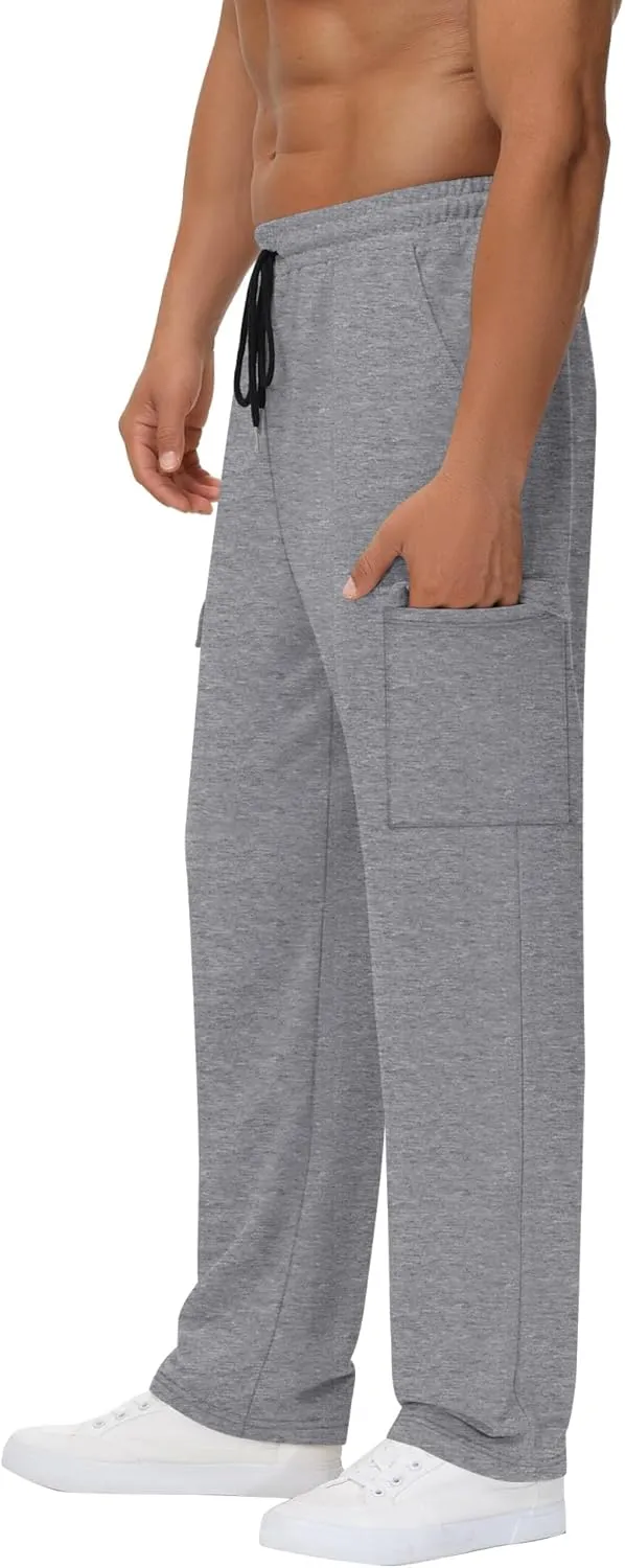 Neer 3 Pack Men's Cargo Sweatpants Baggy Open Bottom Straight Leg Drawstring Joggers Casual Lounge Pants with Pockets