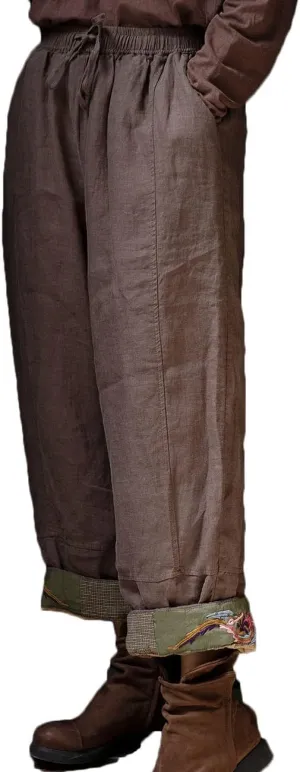 NFYM Women's Casual Cropped Pants Winter Quilted Wide Leg Elastic Waist Embroidered Harem Trousers with Pockets