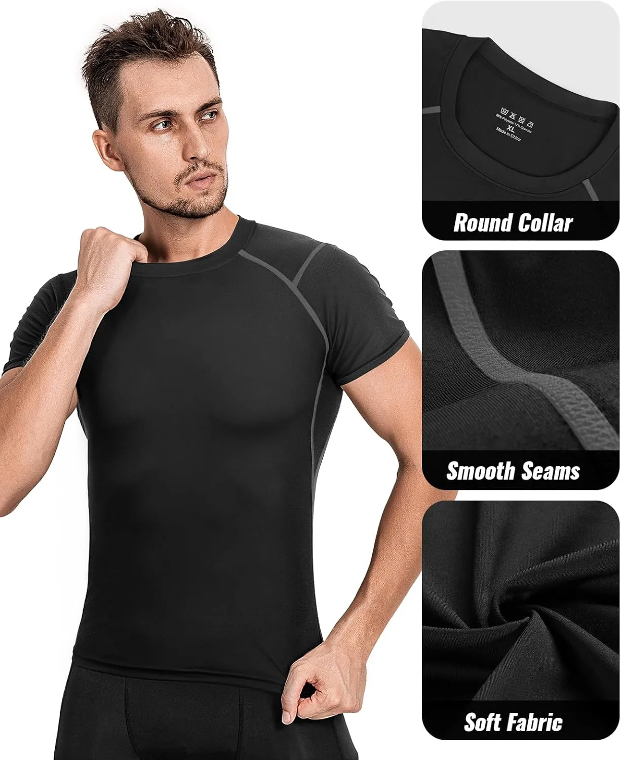 Niksa Men's Compression Shirts 2 Pack, Short Sleeve Athletic Compression Tops Cool Dry Workout T Shirt