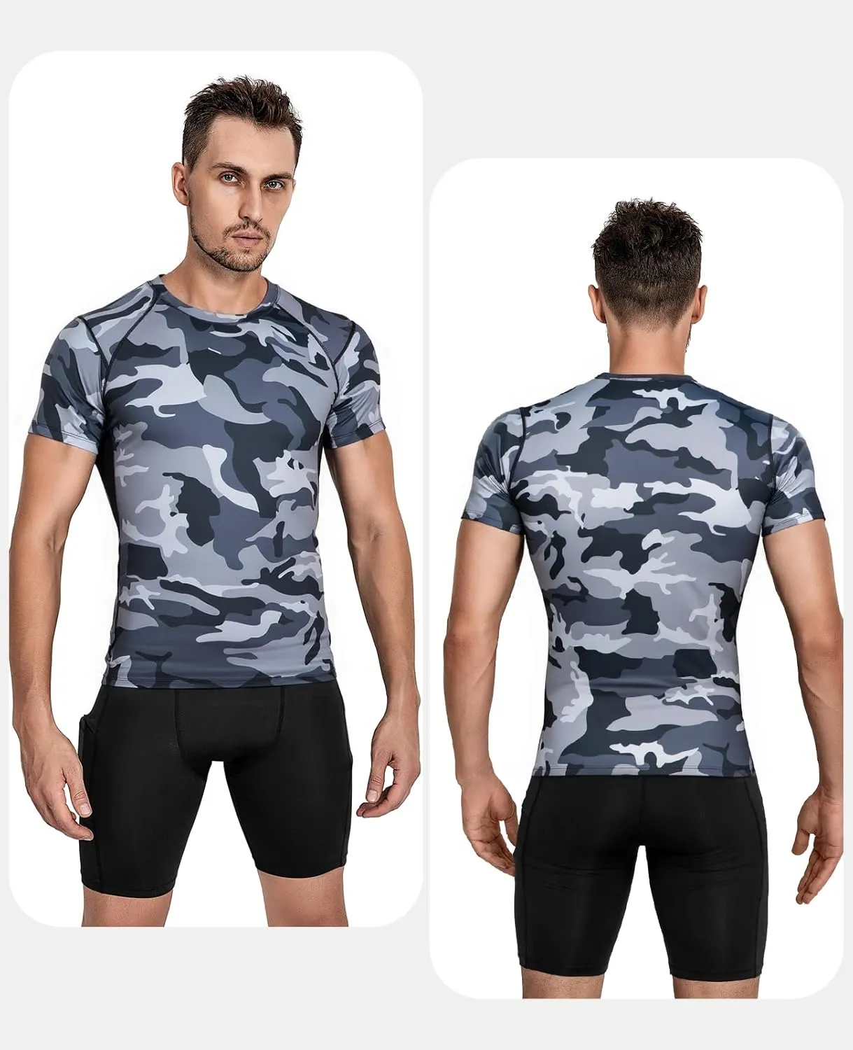 Niksa Men's Compression Shirts 2 Pack, Short Sleeve Athletic Compression Tops Cool Dry Workout T Shirt