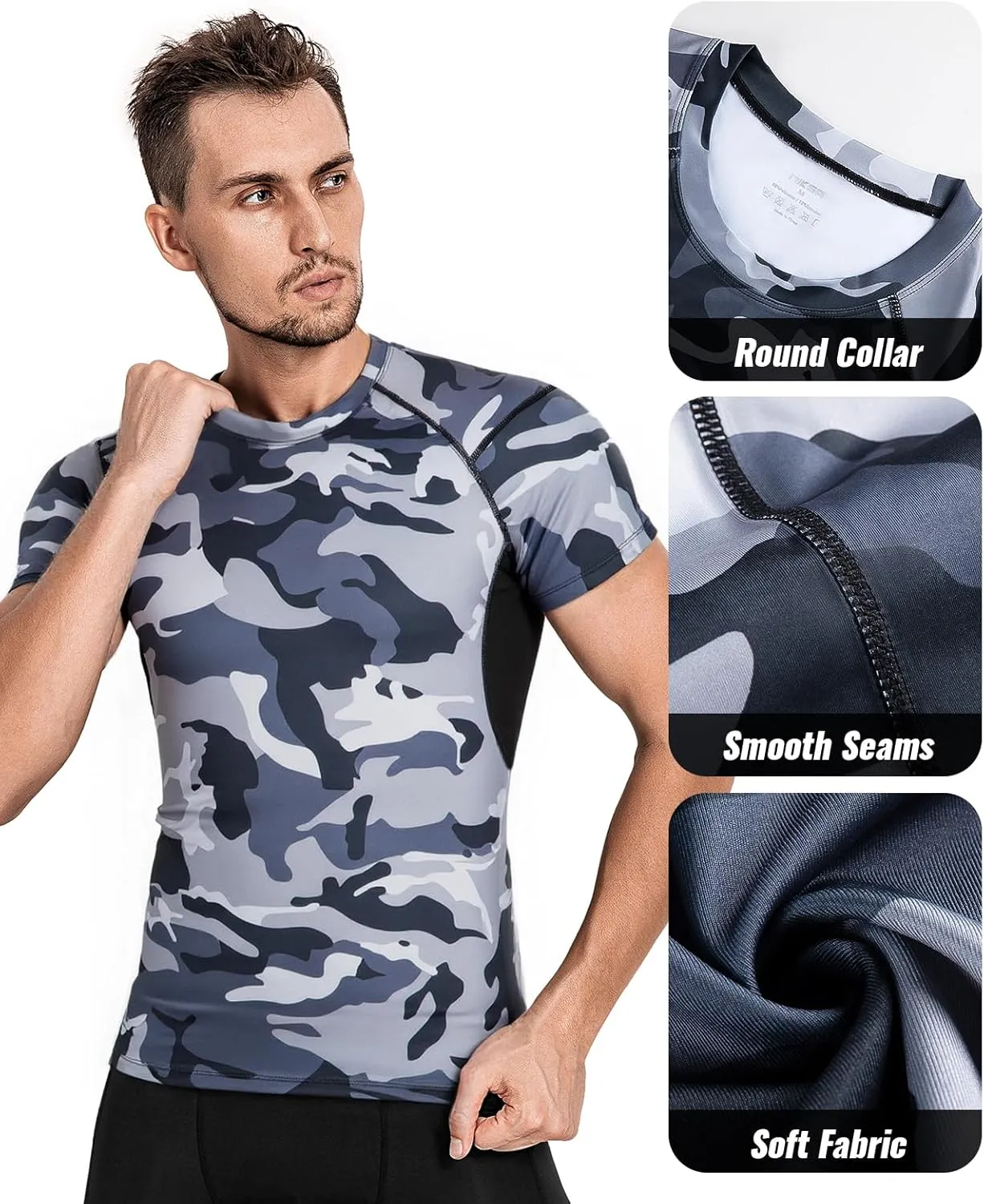 Niksa Men's Compression Shirts 2 Pack, Short Sleeve Athletic Compression Tops Cool Dry Workout T Shirt