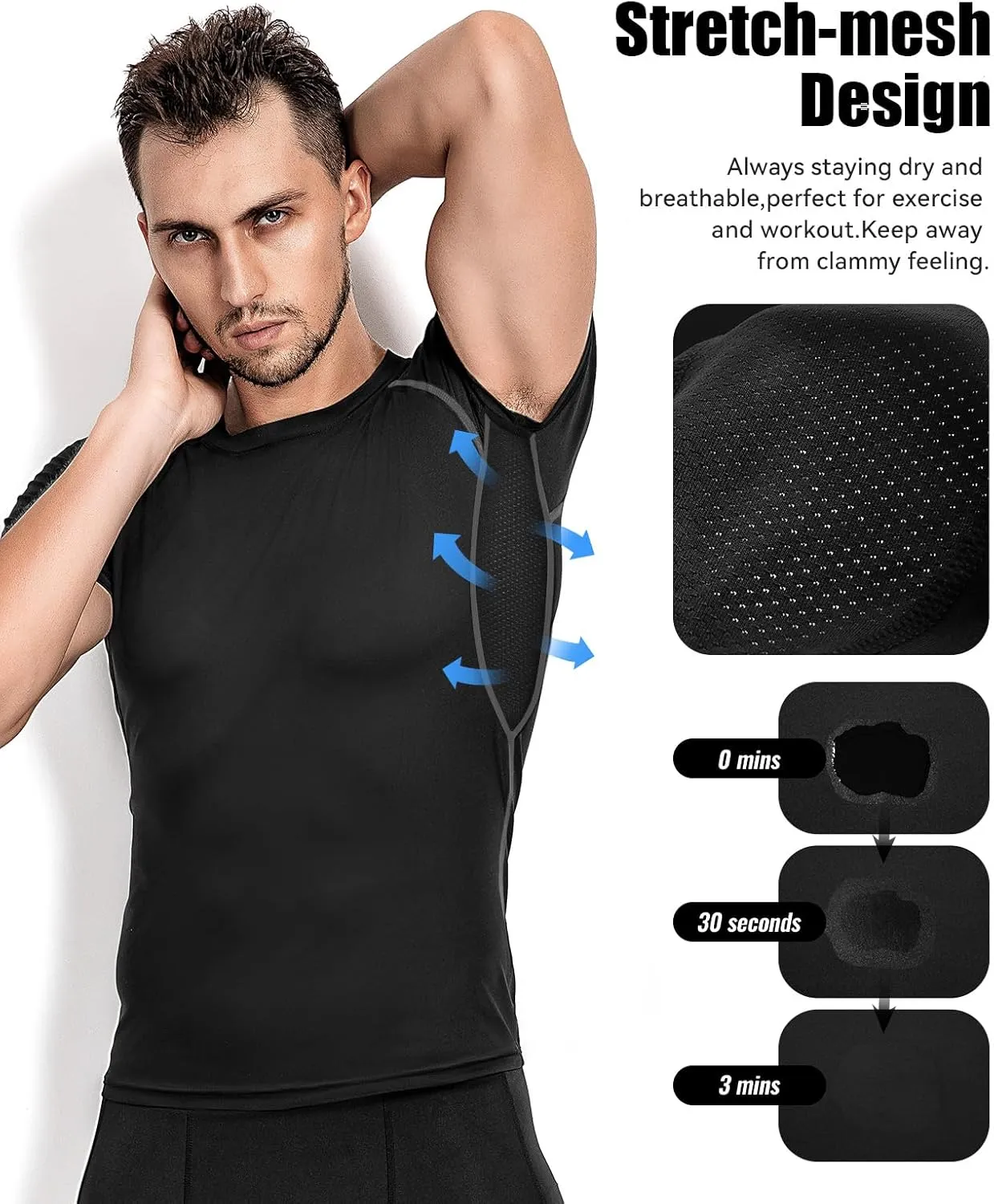 Niksa Men's Compression Shirts 2 Pack, Short Sleeve Athletic Compression Tops Cool Dry Workout T Shirt